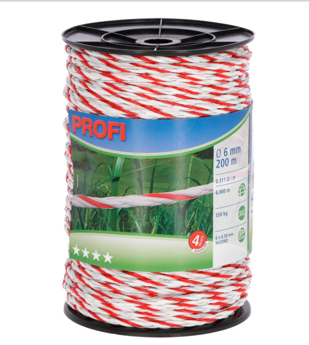 CORRAL Profi Fencing Rope 6mm x 200m (White/Red)