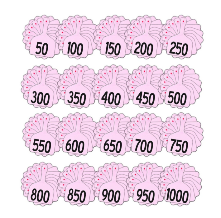 Feedlot Z tags 1-1000 rose
