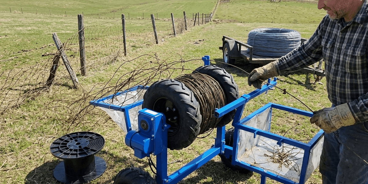 a man using electric wire tire winder