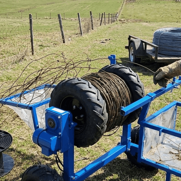 a man using electric wire tire winder