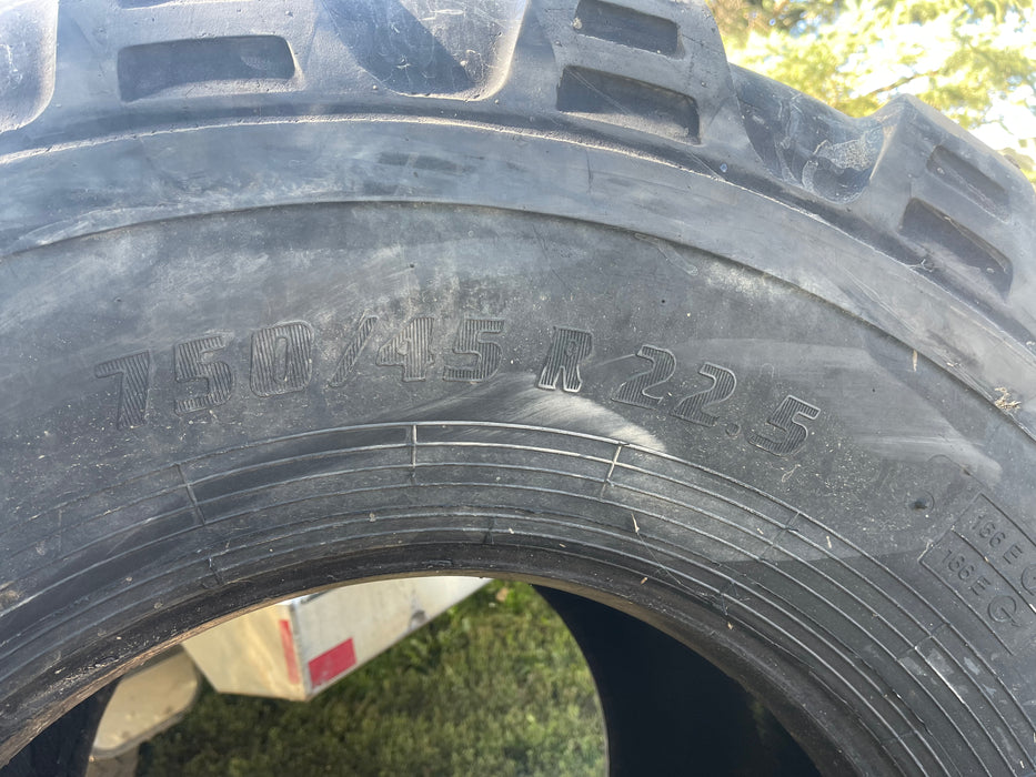 Used Alliance 750/45R22.5 flotation tires.
